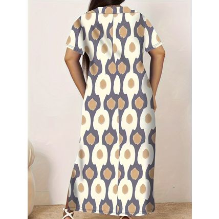 Short Sleeve Printed Sundress Beach Maxi Dresses Plus Size Womens Summer V-Neck