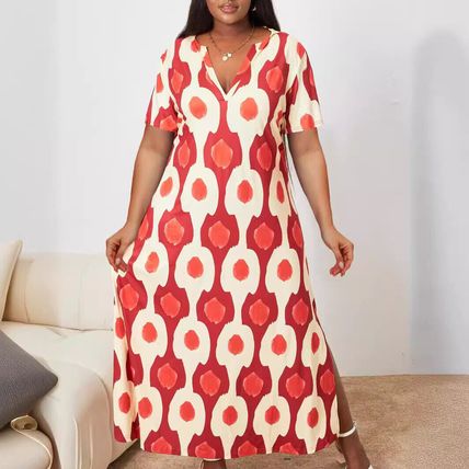 Short Sleeve Printed Sundress Beach Maxi Dresses Plus Size Womens Summer V-Neck