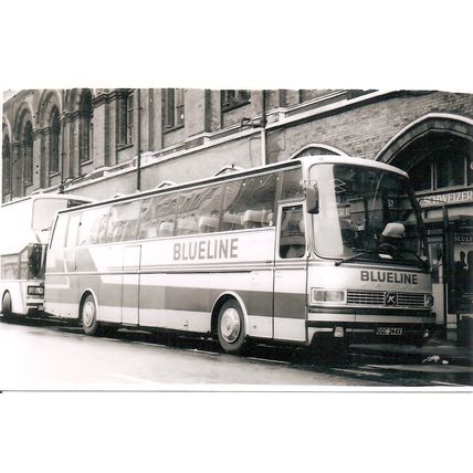 Black & White Photograph of Blueline Coaches of London NW1 - GGC 244X
