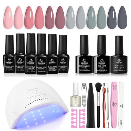 Beetles Gel Nail Polish Kit with Uv Light 48W Led Nail Lamp 6 Colors Nude Gray P