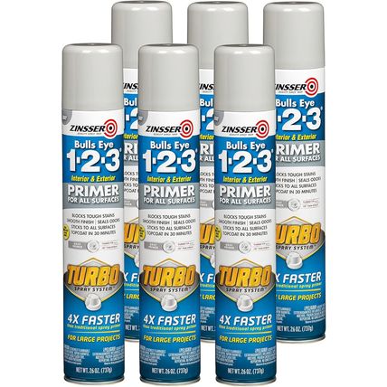 Zinsser 343748-6PK Bulls Eye 1-2-3 Turbo Primer Spray, 26 Oz, Gray, 6 Pack