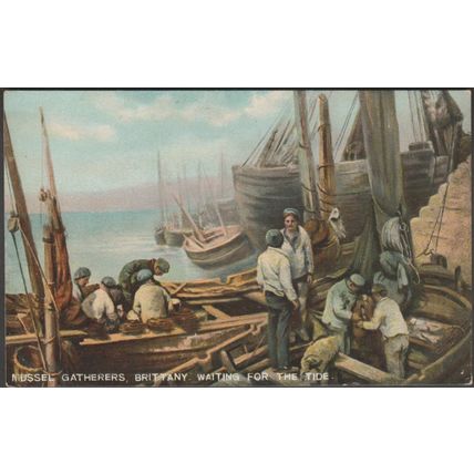 Waiting for the Tide, Mussel Gatherers, Brittany, c1905-10 - Langsdorff Postcard