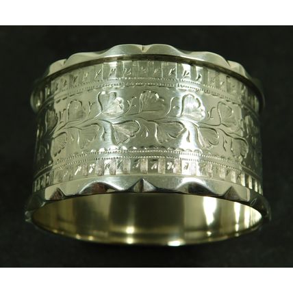 Victorian Hand Chased Solid Sterling Silver Napkin Ring By T Hayes 1892 Antique