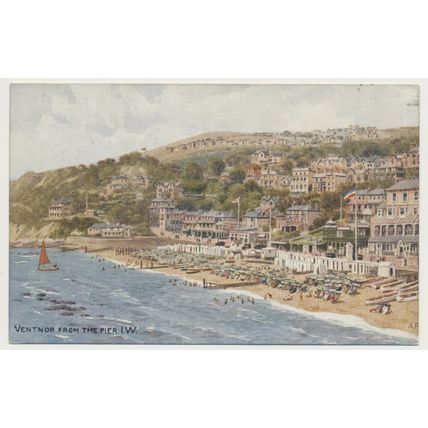 VENTNOR from the Pier Artist A R Quinton signed early 20th C. RPPC Salmon 1090