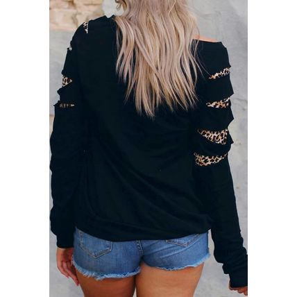 Black Leopard PUMPKIN SEASON Graphic Ripped Sleeve Sweatshirt