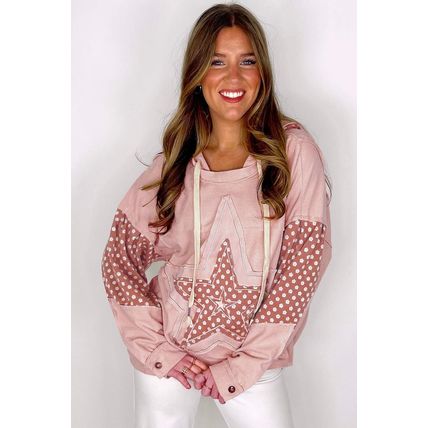 Delicacy Floral Patchwork Star Pattern Drawstring Hoodie