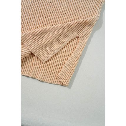 Apricot Cable Knit Drop Shoulder Side Slits Loose Sweater