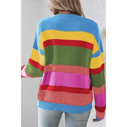 Light Blue Colorblock Mixed Textured Drop Shoulder Sweater