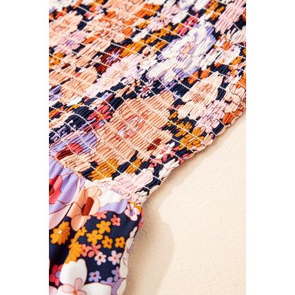Black Floral Print Smocked High Waist Square Neck Jumpsuit