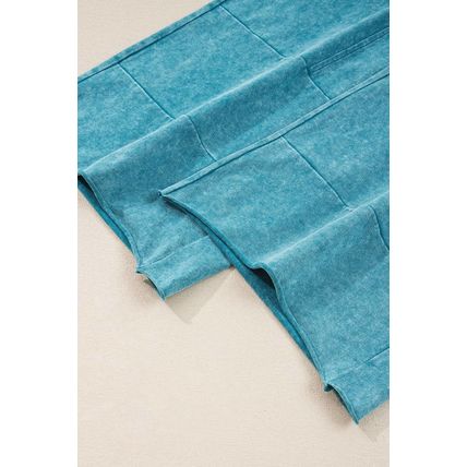 Lapis Mineral Wash Lace-up High Waist Raw Hem Patched Pocket Pants