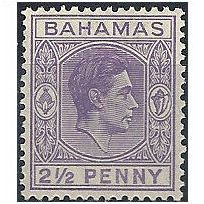 Bahamas 1948 2 1/2d Violet SG153a Mounted Mint