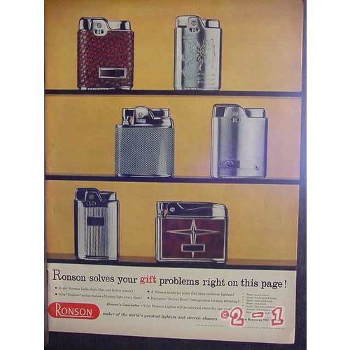 RONSON LIGHTERS 1957 Essex Sport adonis cigarette lighter vintage ad