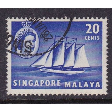 SINGAPORE 1955 QEII 20c SHIP USED SG46