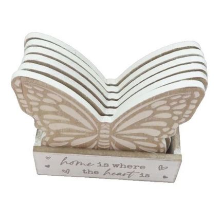 Butterfly Coasters with Holder Home is Where the Heart Is 9.5 CM Set of Six