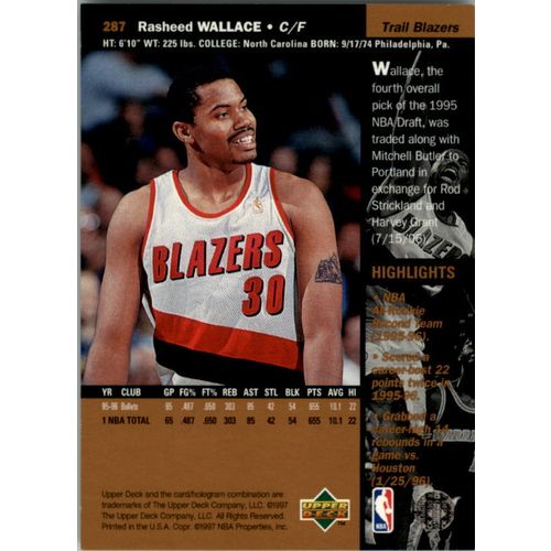 1996-97 Upper Deck Basketball Rasheed Wallace #287
