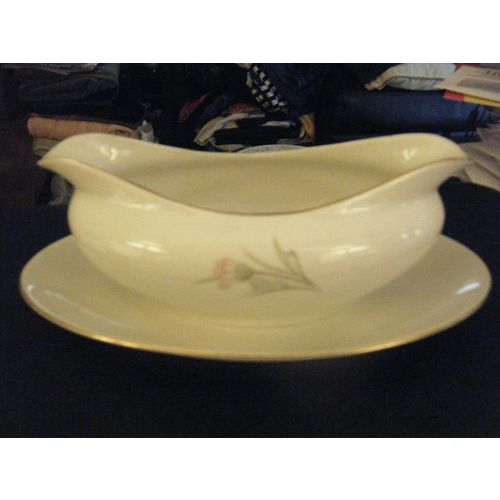 Vintage Sone Pink Thistle Gravy Boat w/Attached Underplate