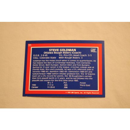 Steve Goldman 1991 AW Sport All-World CFL NO. 31