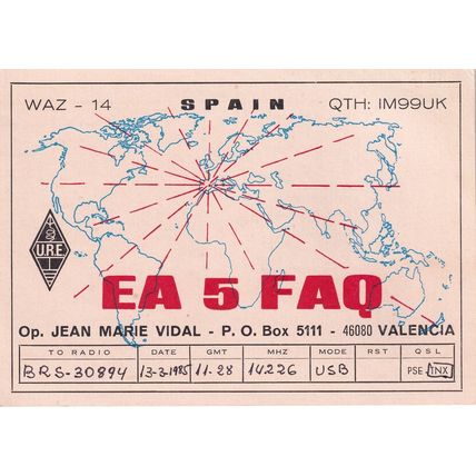Valencia Spain QSL Map Of Radio Waves Postcard Style QSL Card
