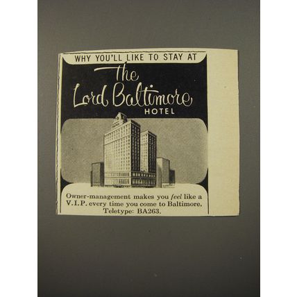 1954 Lord Baltimore Hotel Ad - Why you'll like to stay at the Lord Baltimore