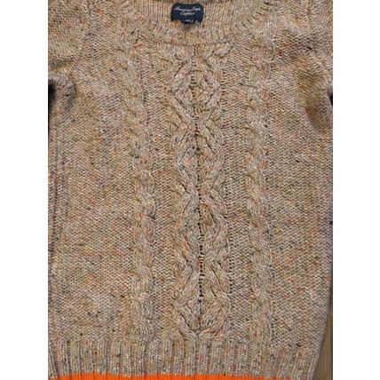 American Eagle Outfitters Open Cable Knit Confetti Sweater Orange Trim Wms Med