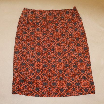 LulaRoe Cassie Skirt SZ Large Orange With Navy Floral Fall Pattern Size L