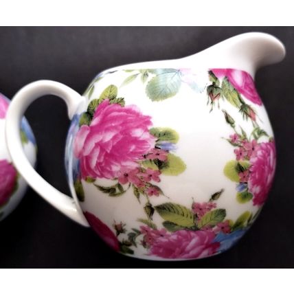 Vintage (1990's) Regal Spencer Fine China Pink Floral Milk Jug & Sugar Bowl Set.