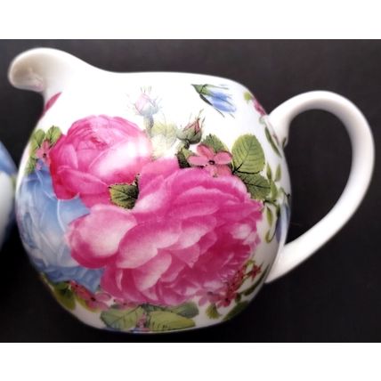 Vintage (1990's) Regal Spencer Fine China Pink Floral Milk Jug & Sugar Bowl Set.