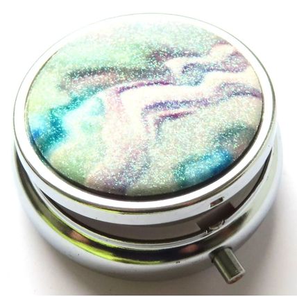 Glitter Pill Box Blue, White, Grey & Purple Swirls Round 2 CM Christmas Gift