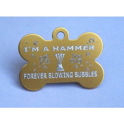 FOOTBALL DOG TAG EUROPEAN EURO WEST HAM STYLE 38MM BONE SHAPE TAG I'M A HAMMER
