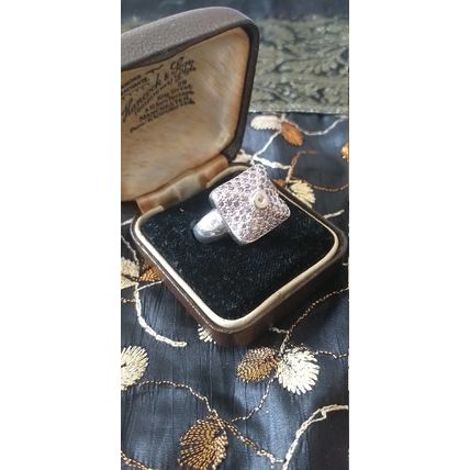 Antique Vintage 1980-s Sterling Silver Amethysts Ring Size UK P, US 7 1/2 7.2 g