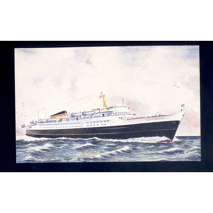f2727 - Dutch Ferry - Koningin Wilhelmina - Artist Drawn - postcard
