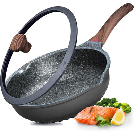 Vinchef Nonstick Deep Frying Pan Skillet with Lid, 11In/5Qt Saute Pan, German 3C