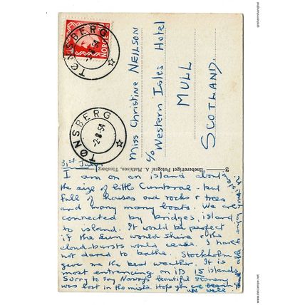 Postcard Norway Tønsberg Parti av Husø part of Husø Husoy island message 1954