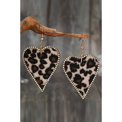 Multicolour Rhinestone Edge Leopard Print Heart Shape Earrings