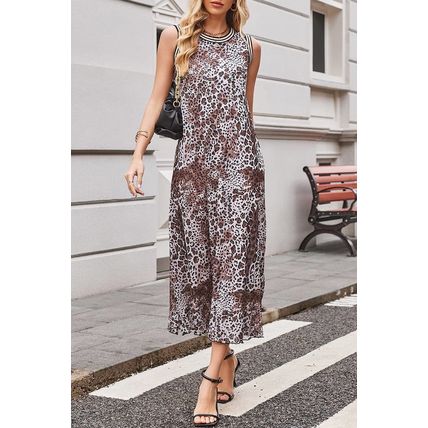 Multicolour Leopard Checkered Double Printed Reversible Sleeveless Long Dress