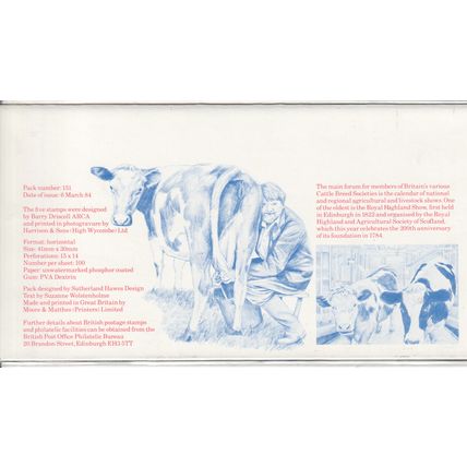 GB stamps 1984 Presentation Pack - SG 1240-1244 - British Cattle