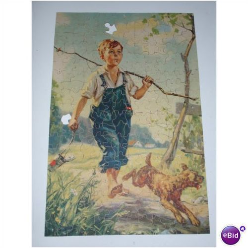 1930's Big 10 Jig-Saw Type Picture Puzzle "Carefree Days"