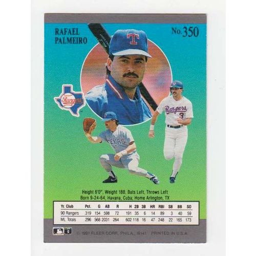 1991 Fleer Ultra Rafael Palmeiro baseball card #350 -Rangers