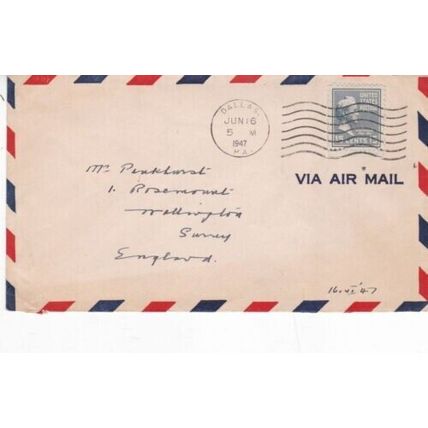 United States 1947 Dallas to Wallington UK Air Mail Cover Dallas Cancel written
