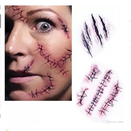 Halloween Zombie Scars Tattoos Fake Scar and Stiches Wound