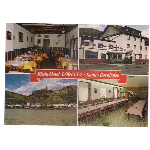 RHEIN-HOTEL, LORELEY, KAMP-BORNHOFEN, multiview unused vintage postcard =