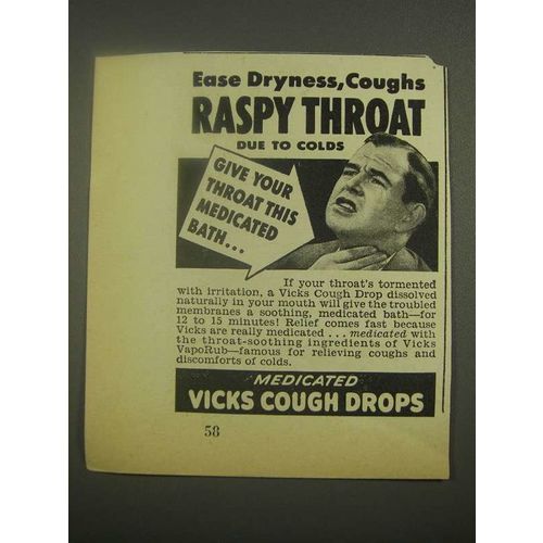 1938 Vicks Cough Drops Ad - Raspy Throat