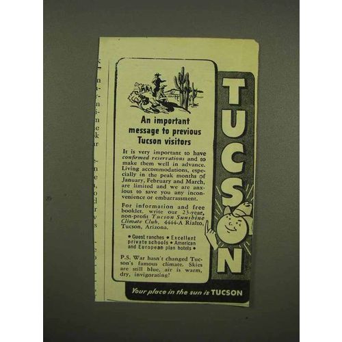 1944 Tucson Arizona Tourism Ad - Important Message