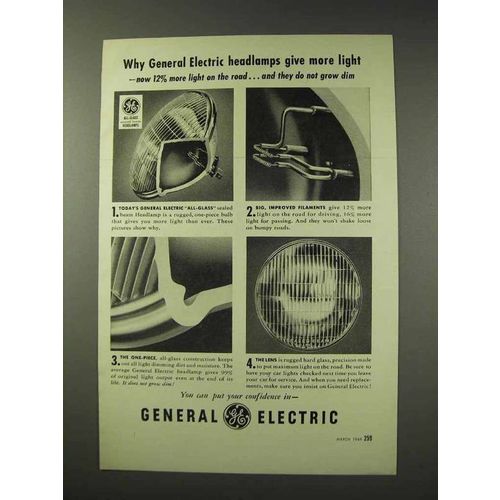 1949 General Electric Headlamps Ad - Give More Light