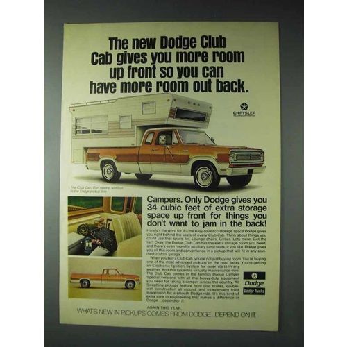 1973 Dodge Club Cab Camper Special Pickup Truck Ad