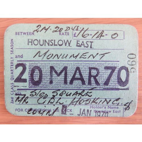 BR Season Ticket Hounslow East - Monument 1970