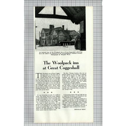 (6479) The Woolpack Inn Great Coggeshall Essex Douglas Went - 1962 Cutting