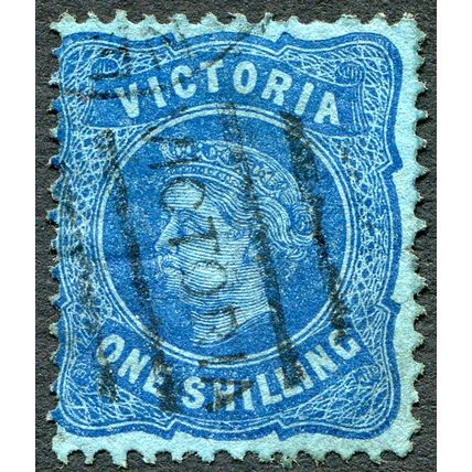 Victoria 1880 1s bright blue on blue paper Perf 12 SG 186 used