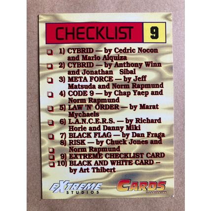 Cards Illustrated Promo Extreme Studios trading card # 9 Checklist (B) I1994