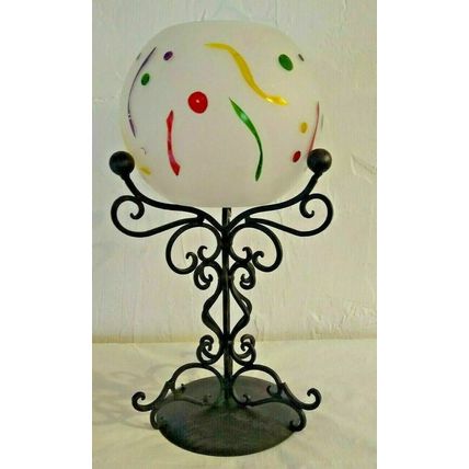 Teleflora Gift Circle Frosted Glass Bowl Hand Painted Confetti 41/2" H w/Holder